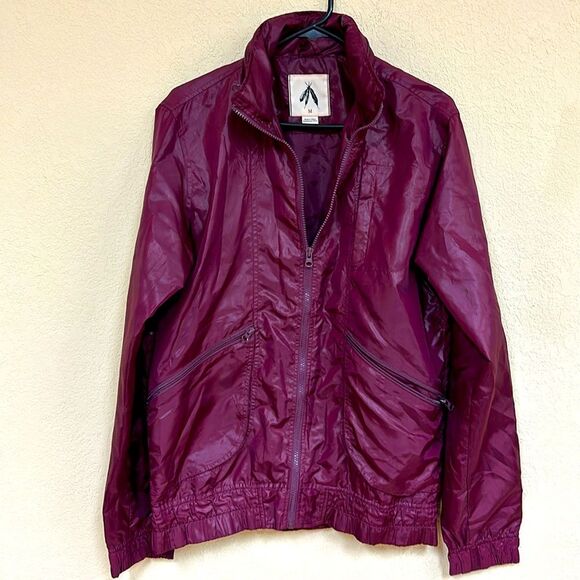 Three Feathers  Urban Outfitters womans burgundy wind breaker jacket zip hood M - Picture 1 of 4